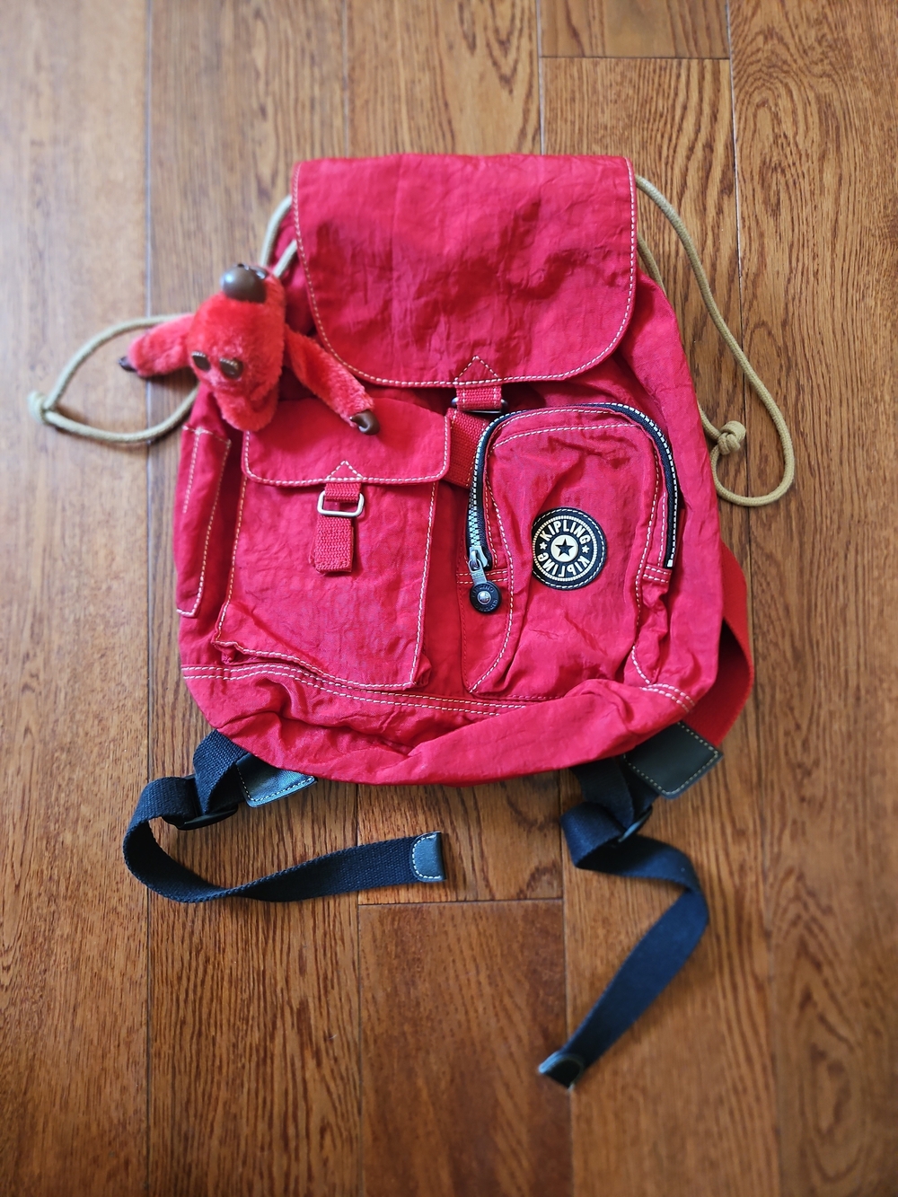 Kipling Red Backpack with Monkey Keychain